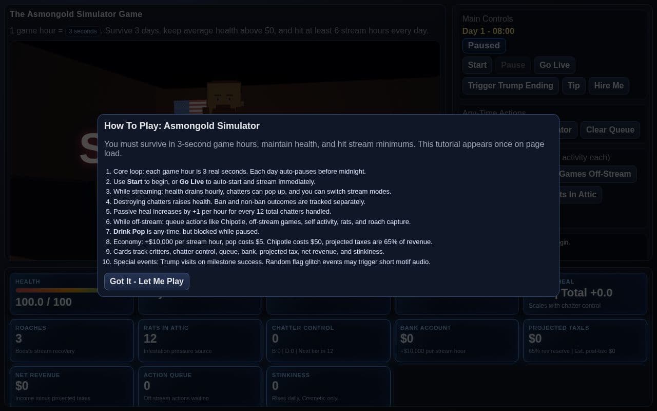 Screenshot of Asmongold Simulator