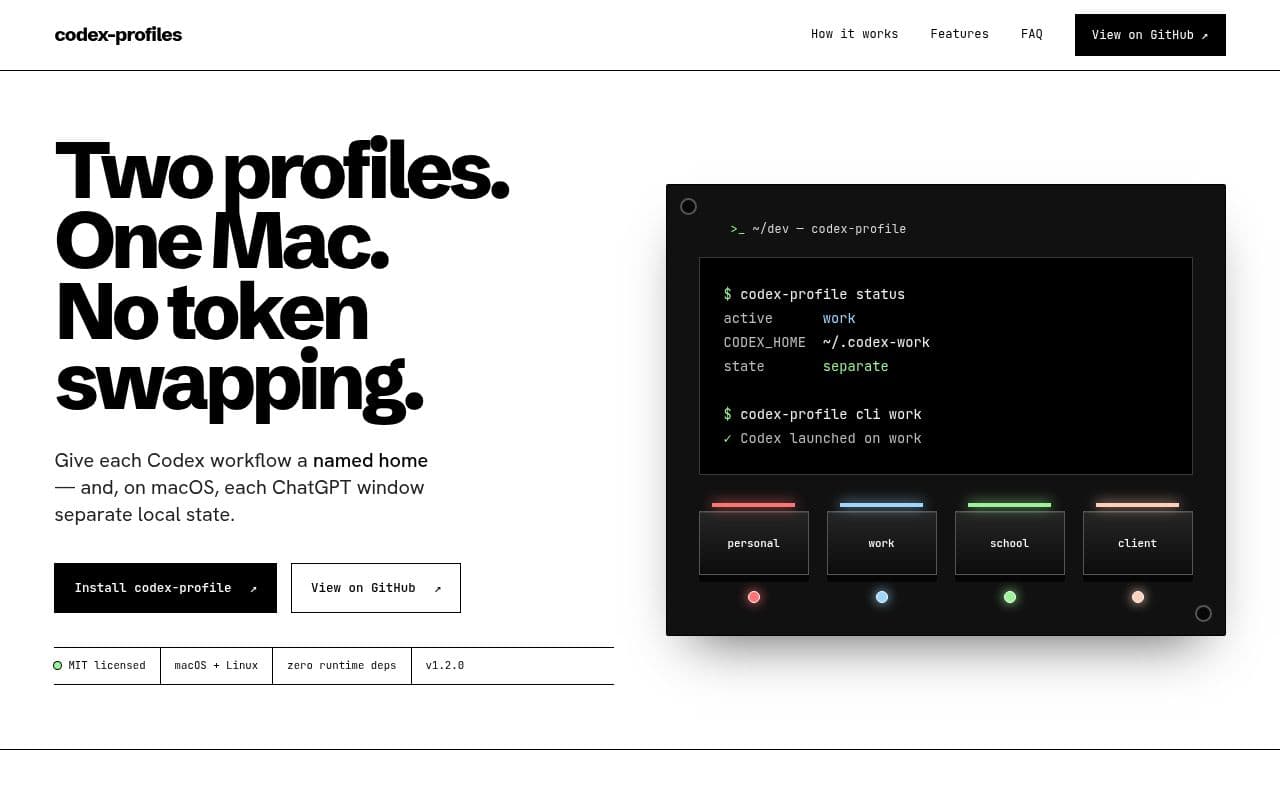 Screenshot of codex-profiles