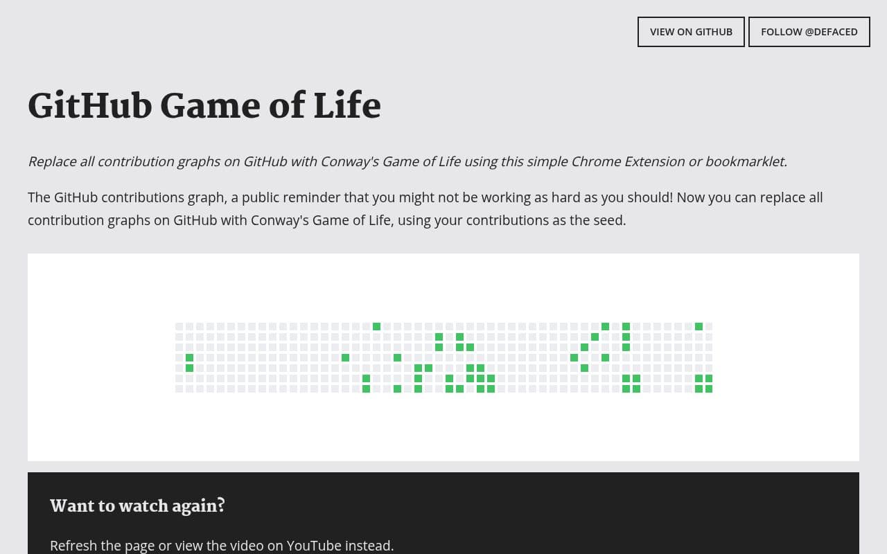 Screenshot of GitHub Game of Life