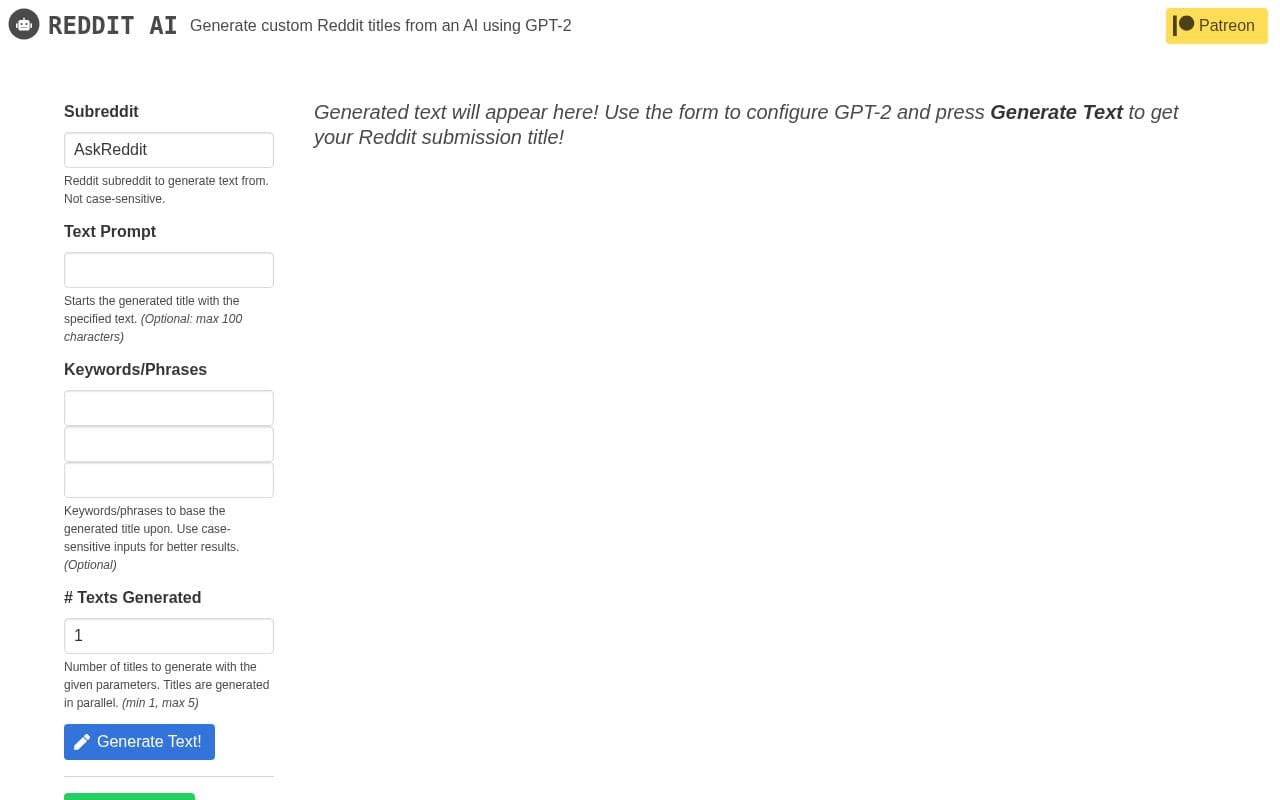 Screenshot of GPT-2 Reddit Titles