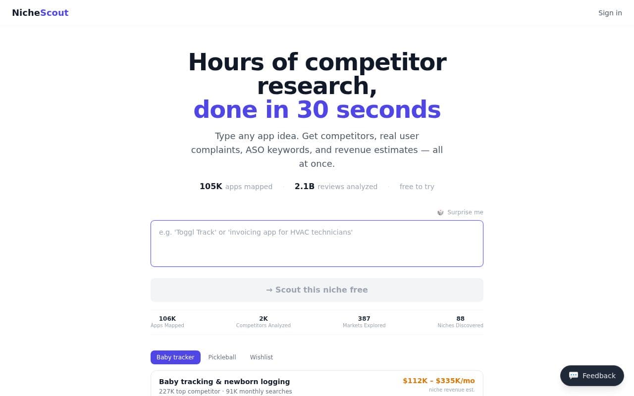 Screenshot of NicheScout