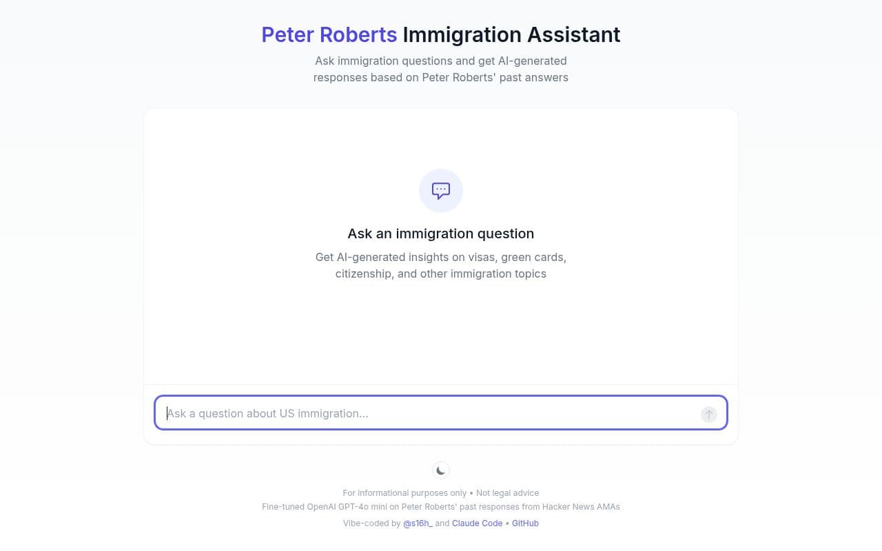Screenshot of Peter Roberts Immigration Assistant