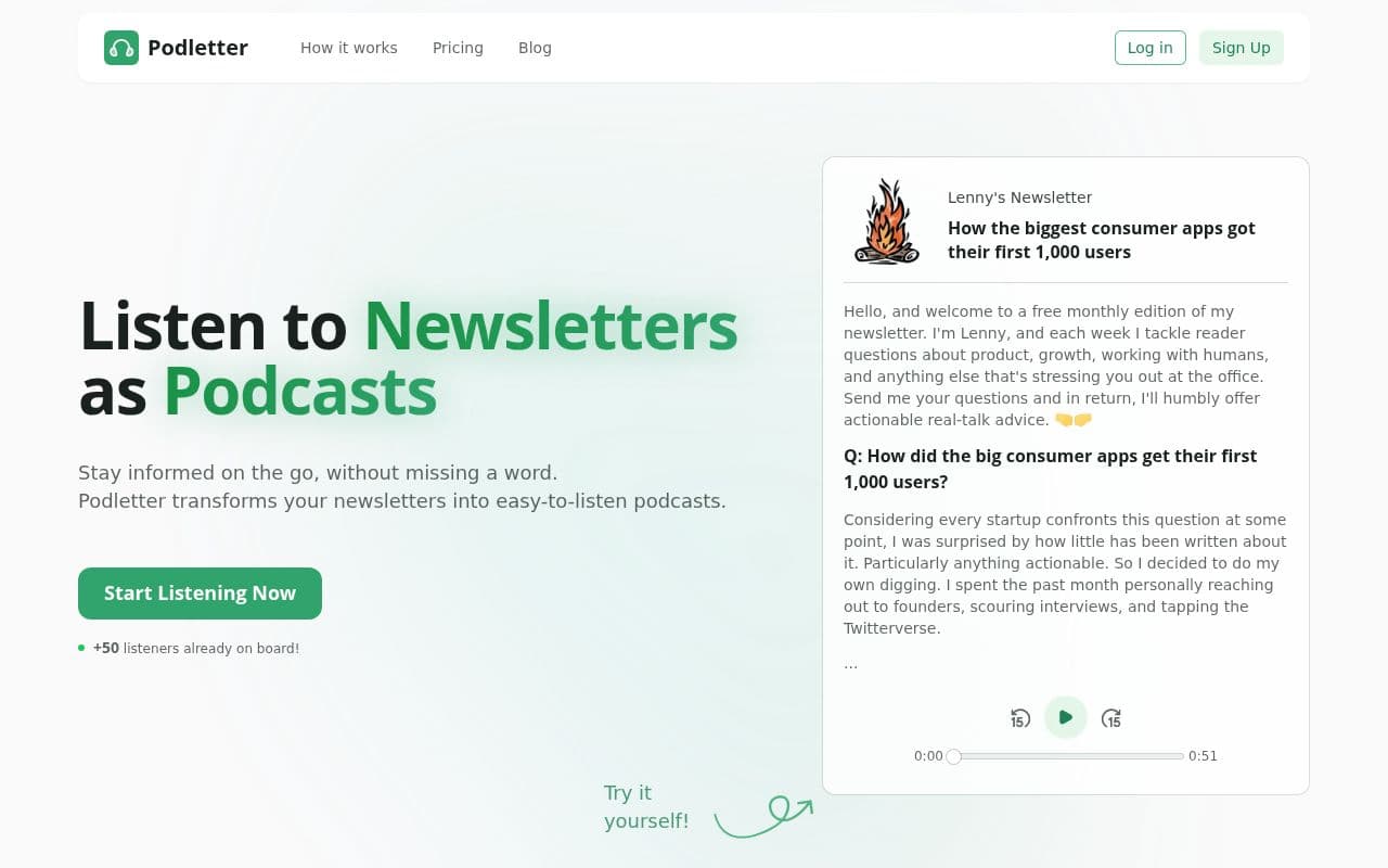 Screenshot of Podletter