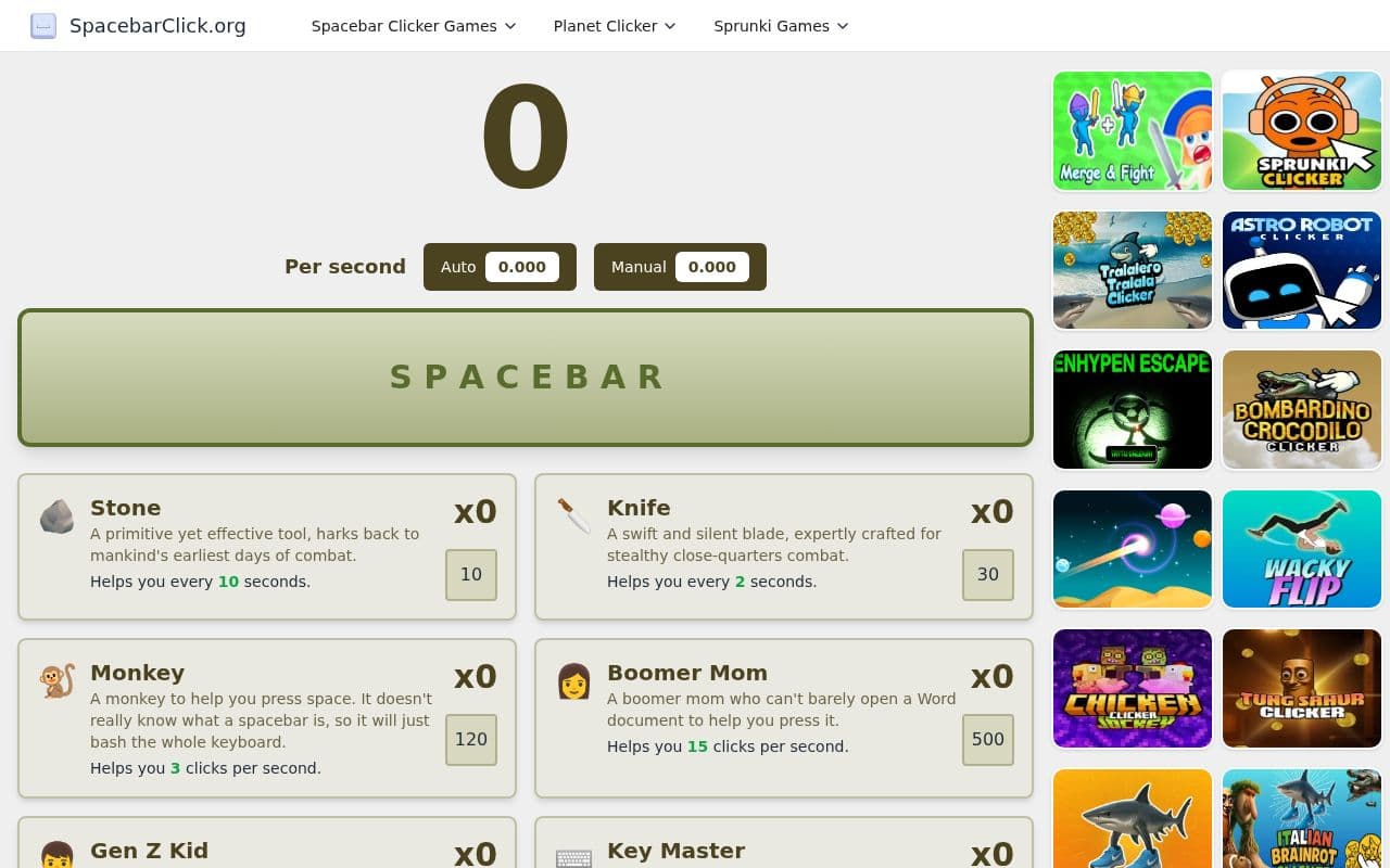 Screenshot of Spacebar Clicker