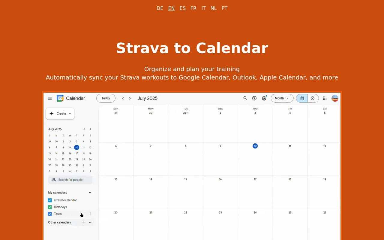 Screenshot of Strava to Calendar