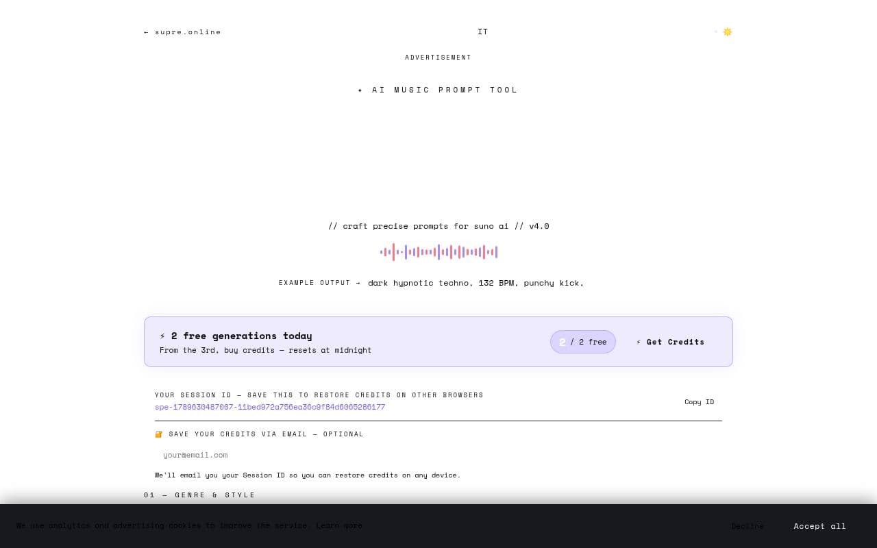 Screenshot of Suno Prompt Engineer