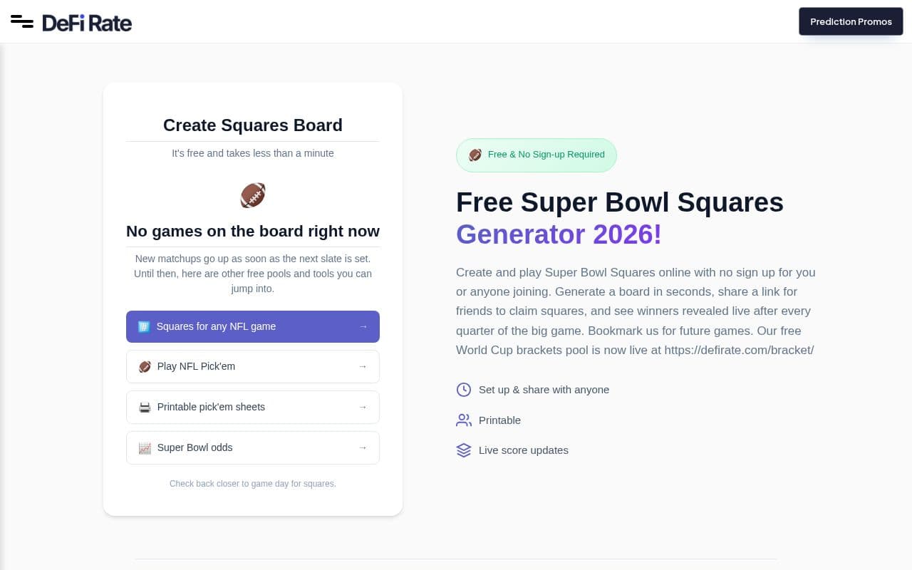 Screenshot of Super Bowl Squares Generator
