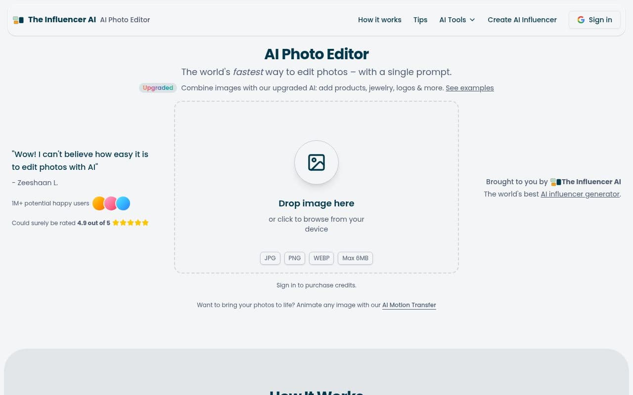 Screenshot of The Influencer AI Photo Editor