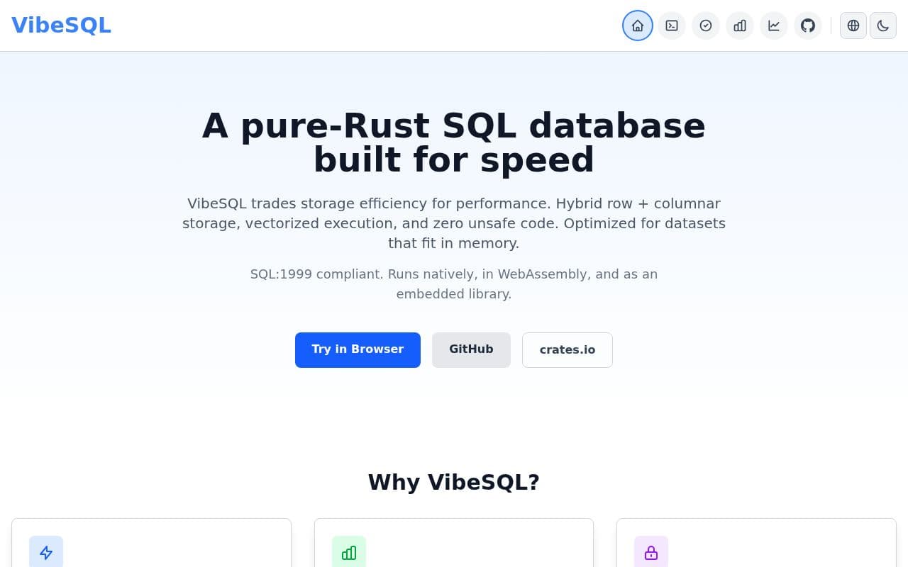 Screenshot of VibeSQL