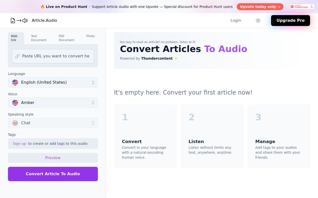 Screenshot of Article Audio