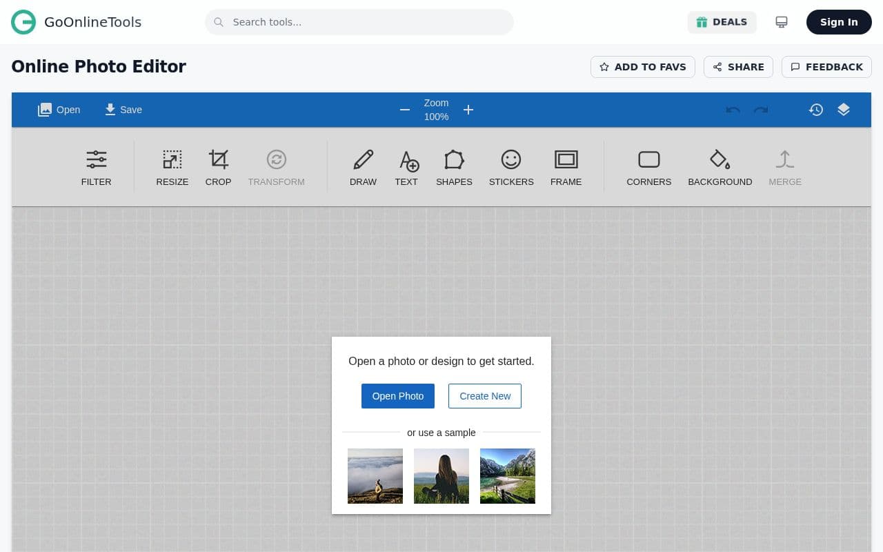 Screenshot of GoOnlineTools Photo Editor