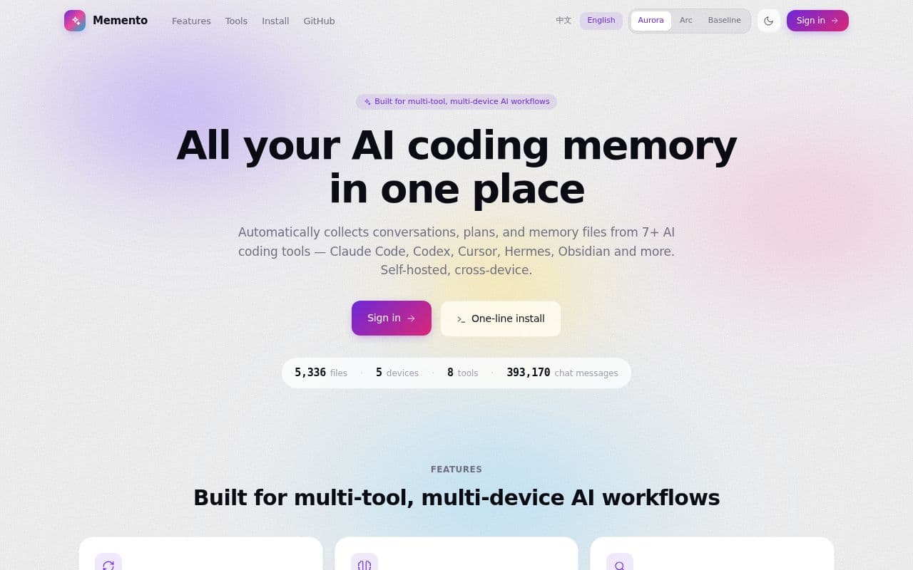 Screenshot of Memento