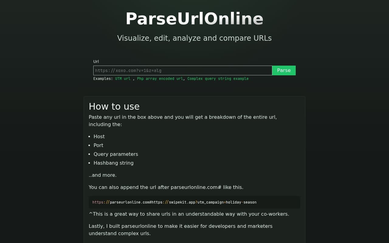 Screenshot of ParseUrlOnline