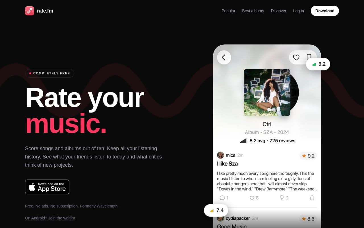 Screenshot of Rate.fm