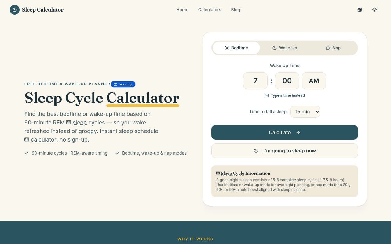 Screenshot of Sleep Cycle Calculator