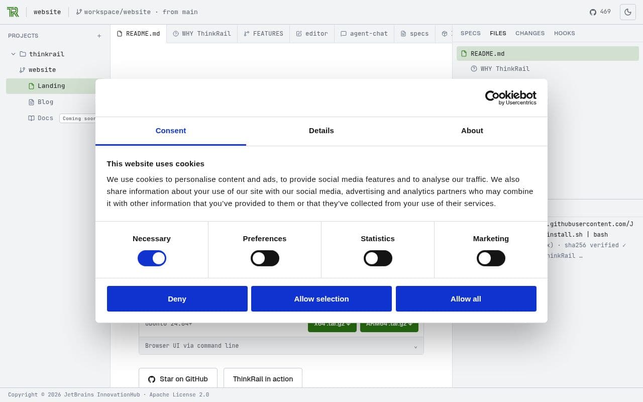 Screenshot of ThinkRail
